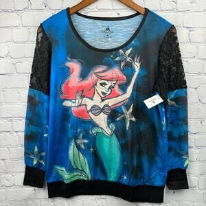 NWT Disney Parks Ariel Little Mermaid Rhinestone Lace Mesh Long Sleeve Shirt Med